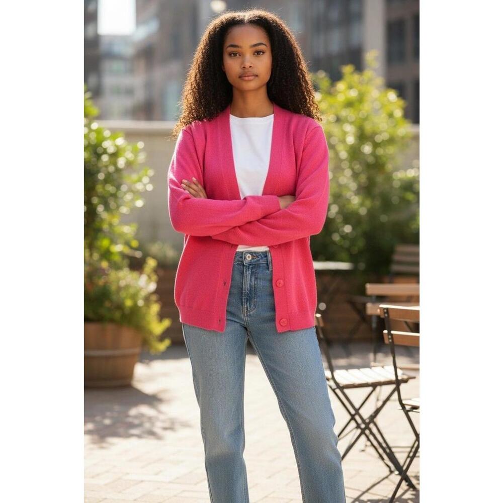 Sweater - Vibrant Pink for Valentines Day, Button Front Cardigan